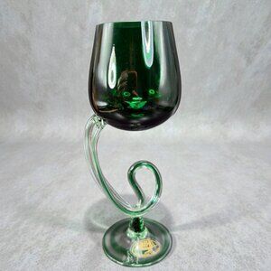 Unimo Hand Crafted Fine Glass Jellyfish Votive Footed Bowl Green Swirl Glass VTG